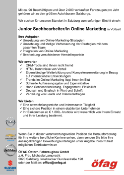 Junior Sachbearbeiter/in Online Marketing in Vollzeit