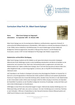 Curriculum Vitae Prof. Dr. Albert Szent-Györgyi