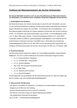 Die Rekurskommission der Zürcher Hochschulen: Organisation