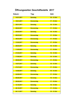 Öffnungszeiten Geschäftsstelle 2017
