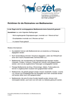 Richtlinien f&uuml;r die R&uuml;cknahme von Medikamenten