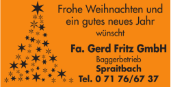 Frohe Weihnachten und ein gutes neues Jahr Fa. Gerd Fritz GmbH