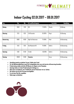 Indoor Cycling 02.01.2017 &ndash; 08.01.2017