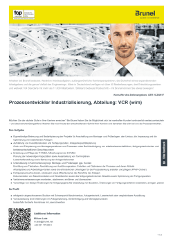 Prozessentwickler Industrialisierung, Abteilung: VCR Job in
