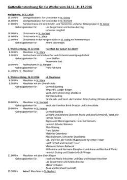 Gottesdienstordnung f&uuml;r die Woche vom 24.12