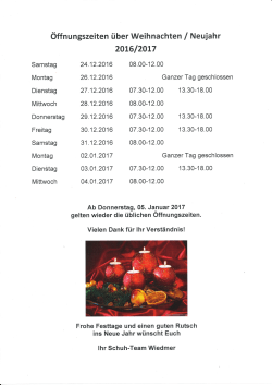öttnungszeiten über Weihnachten / Neujahr 2016l2OL7