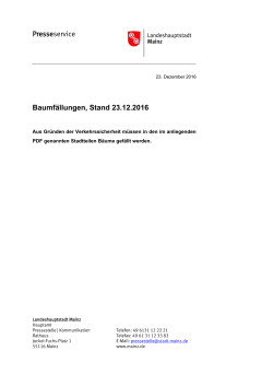 Baumfällungen, Stand 23.12.2016