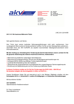 LINZ, 29.12.2016/EB 20 S 141/16k Insolvenz M&uuml;kremin T&uuml;z&uuml;n Sehr