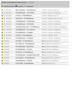 Spielplan FC Schaffhausen Saison 2016/17 Rückrunde Di. 10.01