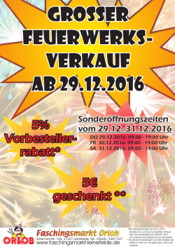 Gro&szlig;er Feuerwerks- verkauf ab 29.12.2016