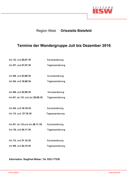 OS Bielefeld _Termine Wandergruppe 2 Halbjahr 2016