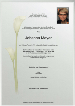 Parte Johanna Mayer, verstorben am 24. Dezember 2016, St. Aegyd