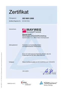Zertifikat - Werkzeugbau und Kunststoffverarbeitung Mayweg GmbH
