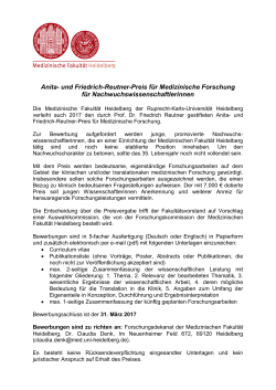 Anita- und Friedrich-Reutner-Preis für Medizinische Forschung für