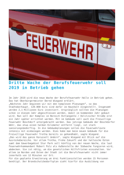 Dritte Wache der Berufsfeuerwehr soll 2019 in