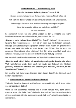 Gottesdienst am 1. Weihnachtstag 2016 &bdquo;Euch ist heute der Heiland