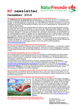 Newsletter Dezember 2016 der NaturFreunde in Baden