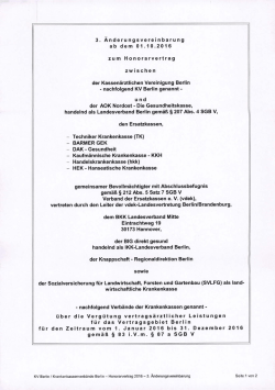 3. Änderungsvereinbarung ab dem 01.10.2016 zum Honorarvertrag