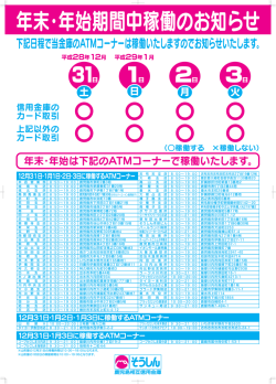 年末・年始は下記のATMコーナーで稼働いたします。