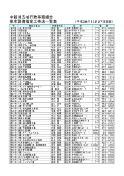 中新川広域行政事務組合 排水設備指定工事店一覧表 （平成28年12月