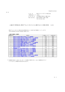 上場ETF（管理会社：野村アセットマネジメント）に関する日々の