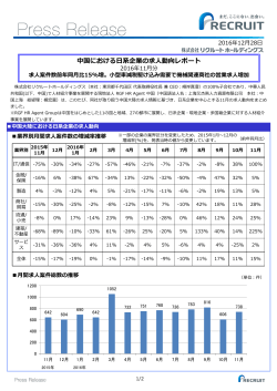 中国における日系企業の求人動向レポート 2016年11月分