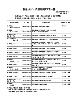 製造たばこ小売販売業許可者一覧