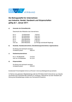 Die Beitragsstaffel für Unternehmen 2017
