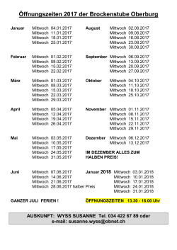 Öffnungszeiten 2017 der Brockenstube Oberburg