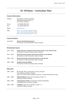 Dr. Ulf Rinne &ndash; Curriculum Vitae