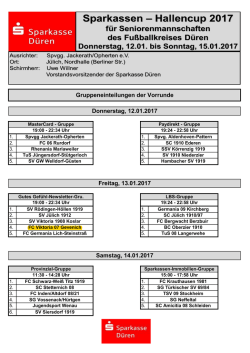 Gruppeneinteilungen der Vorrunde Donnerstag, 12.01.2017 Freitag