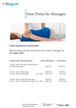 Neue Preise für Massagen