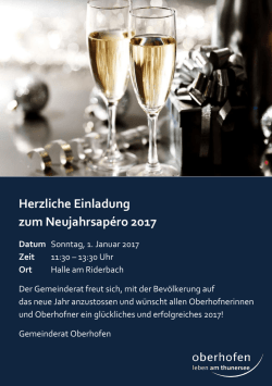 Herzliche Einladung zum Neujahrsap&eacute;ro 2017