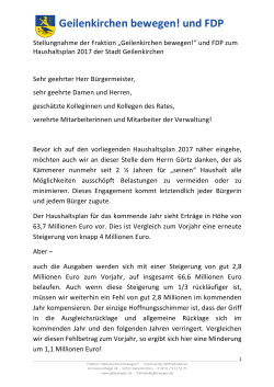 Stellungnahme zum Haushalt 2017 - Geilenkirchen bewegen! und