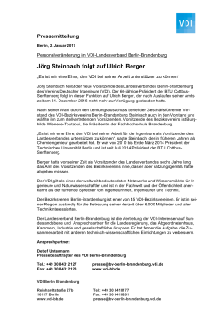 Jörg Steinbach folgt auf Ulrich Berger - VDI Berlin