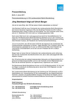 J&ouml;rg Steinbach folgt auf Ulrich Berger - VDI Berlin