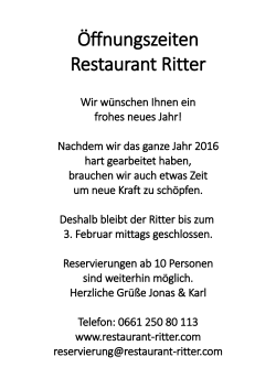 Öffnungszeiten - Restaurant Ritter in Fulda