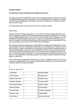 Dringliche Motion Auszahlung Pr&auml;mienverbilligung - lu