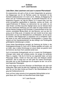 Gru&szlig;wort von P. Jacek Styrczula Liebe Eltern, liebe Leserinnen und