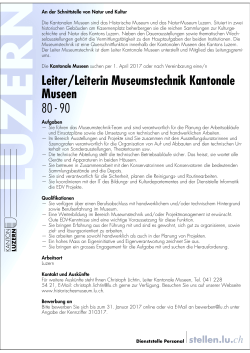 Leiter/Leiterin Museumstechnik Kantonale Museen 80