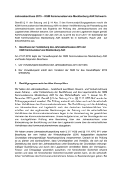 Jahresabschluss 2015 – KSM Kommunalservice Mecklenburg AöR
