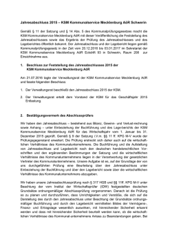 Jahresabschluss 2015 &ndash; KSM Kommunalservice Mecklenburg A&ouml;R