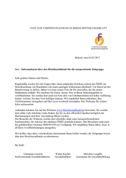 Heizungsbeihilfe - UPDATE 01-01-2017