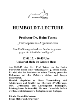 HUMBOLDT-LECTURE Professor Dr. Holm Tetens