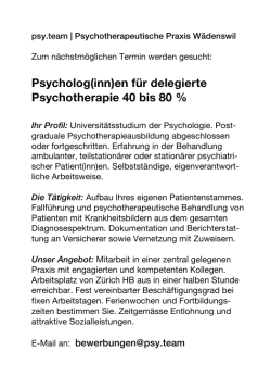 04. Jan. Psycholog(inn)en für delegierte Psychotherapie 40 bis 80