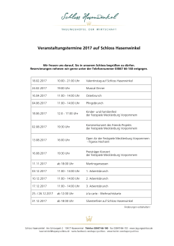 Veranstaltungstermine 2017 auf Schloss Hasenwinkel