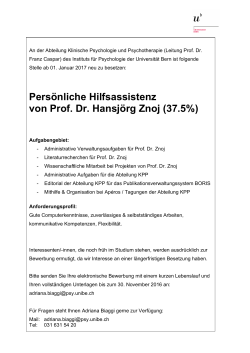 Persönliche Hilfsassistenz von Prof. Dr. Hansjörg Znoj (37.5%)