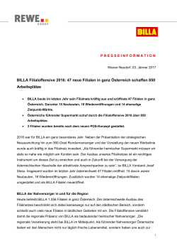 BILLA Filialoffensive 2016: 47 neue Filialen in ganz Österreich