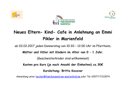 Neues Eltern- Kind- Cafe in Anlehnung an Emmi Pikler in Marienfeld