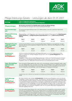 Pflege-Stärkungs-Gesetz – Leistungen ab dem 01.01.2017